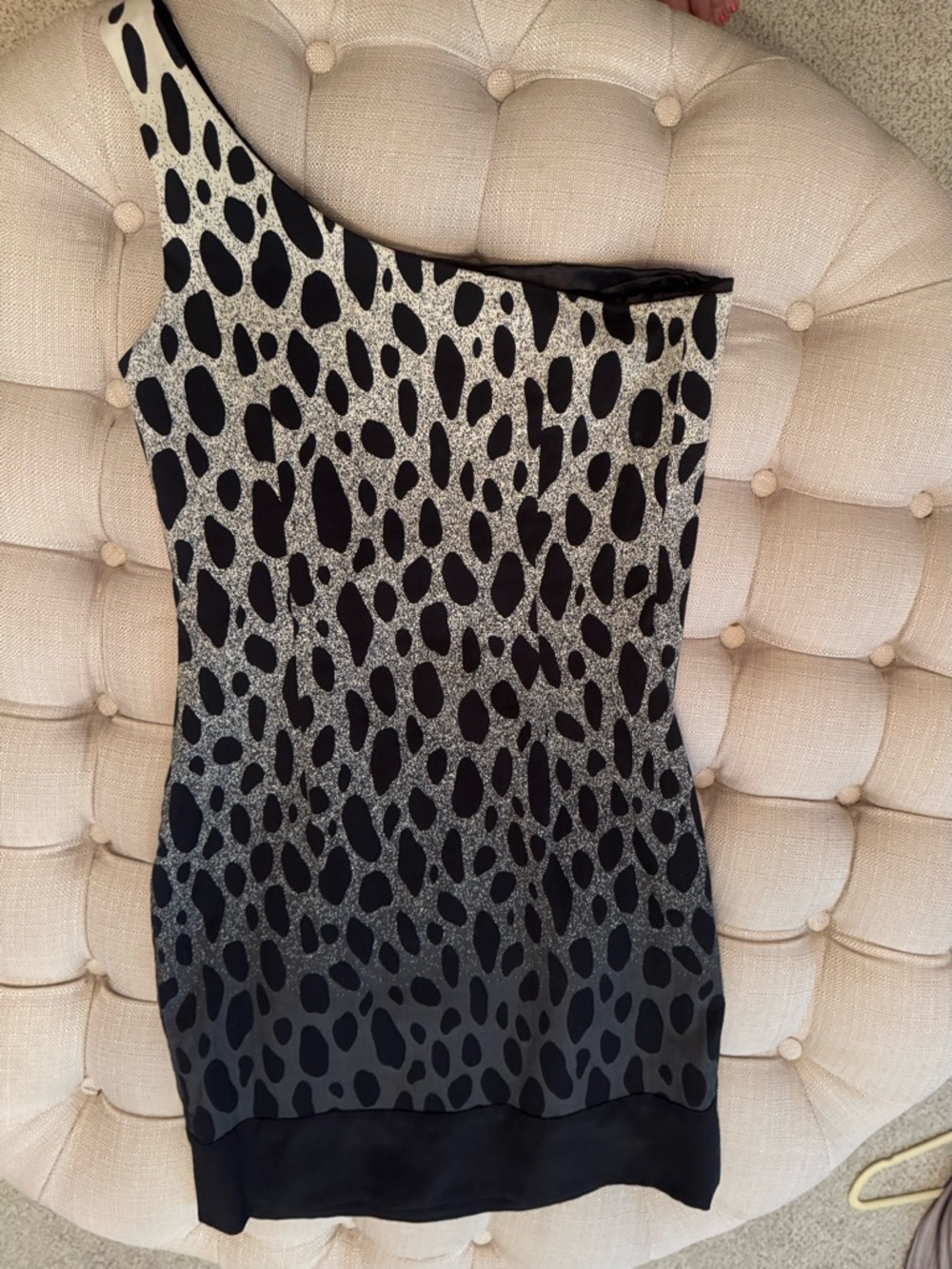 JAYGODFREY One-Shoulder Black and Silver Leopard-Print Dress